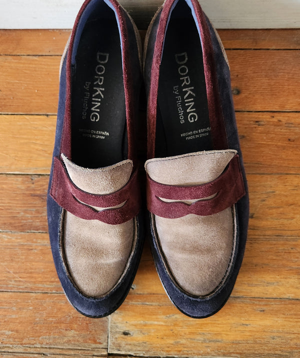 Tri-color Dorking by Fluchos Suede Loafers. Size 38.