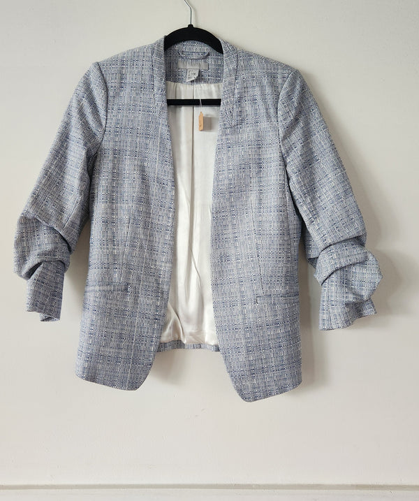Light Blue 3/4 Sleeve Blazer with Sleeve Ruching. H&M. Size 6.