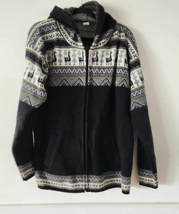 Andino Artesanias Alpaca Sweater with Hood and Zip. Size XL.