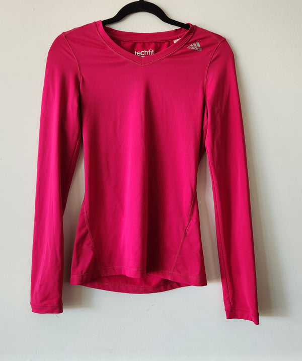 Hot Pink V-Neck Adidas Top. Size XS.