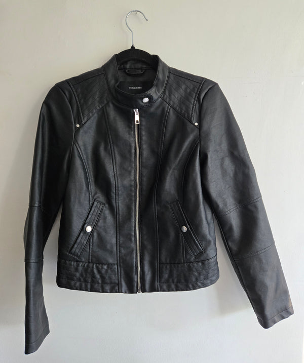 Black Lotus Vinyl Motorcycle Style Jacket by Vero Moda. Size Medium.