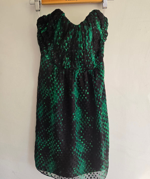 Strapless Alex & Pixie Mini Dress with Sheer Pleated Overlay. Size Small.