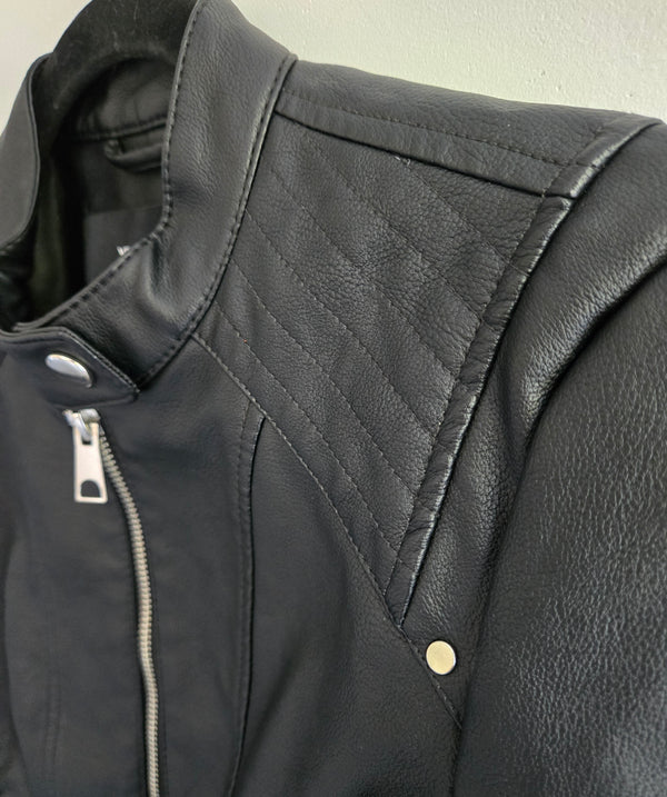 Black Lotus Vinyl Motorcycle Style Jacket by Vero Moda. Size Medium.