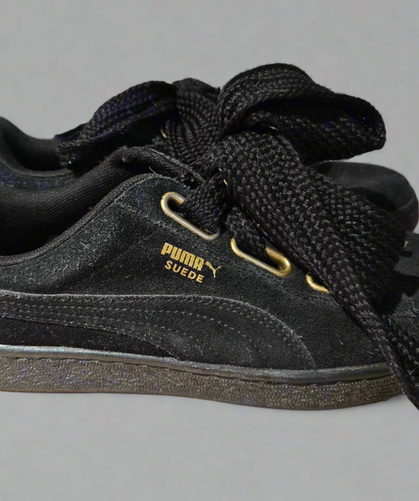 Black Suede Pumas with Glittery Sole. Size 8.5.
